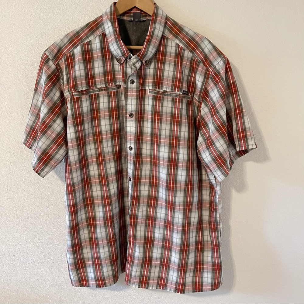 Eddie Bauer Short Sleeve Hiking Shirt Button Red Brown Plaid -2XL